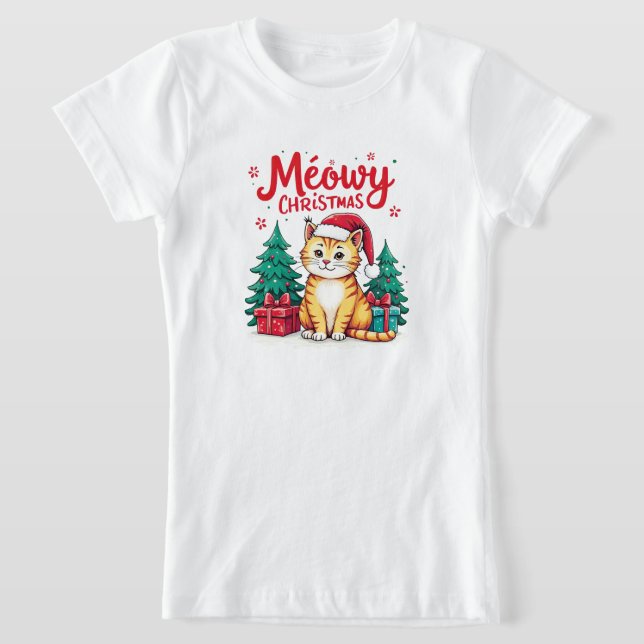 Camiseta Funny Meowy Christmas Cat T-shirt (Postura )