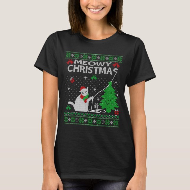 Camiseta Funny Meowy Christmas Cats Xmas Cute Cat Lover Ugl (Frente)