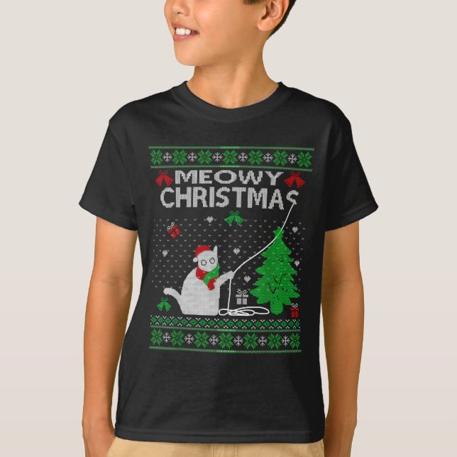 Camiseta Funny Meowy Christmas Cats Xmas Cute Cat Lover Ugl (Frente)