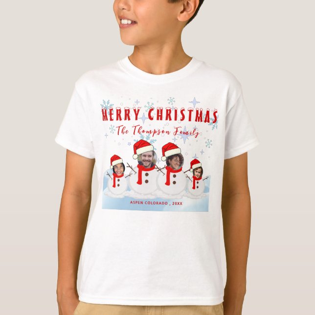 Camiseta Funny Merry Christmas Snowman Family Photo (Frente)