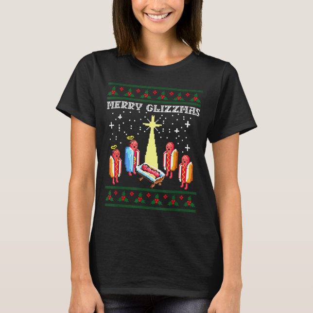 Camiseta Funny Merry Glizzmas Hot Dogs Family Group Ugly Ch (Frente)
