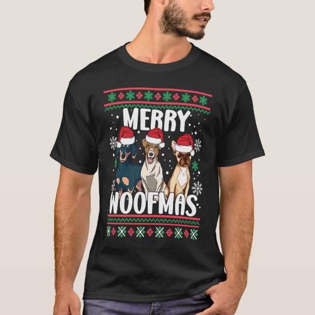 Camiseta Funny Merry Woofmas Santa Claus Dogs Ugly Christma (Frente)