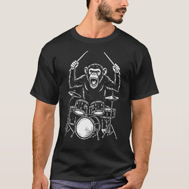 Camiseta funny monkey plays drums (Frente)