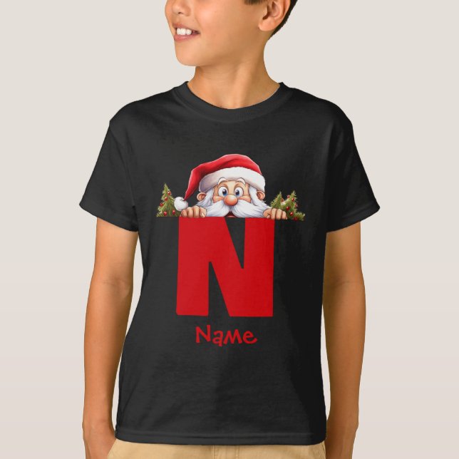 Camiseta Funny Monogram Family Christmas Red Santa  (Frente)