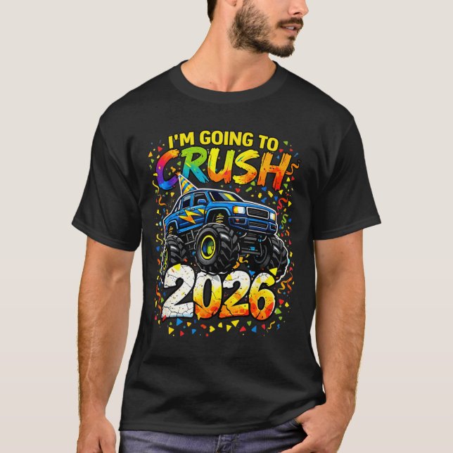 Camiseta Funny Monster Truck New Years Kids Crush 2026 Part (Frente)
