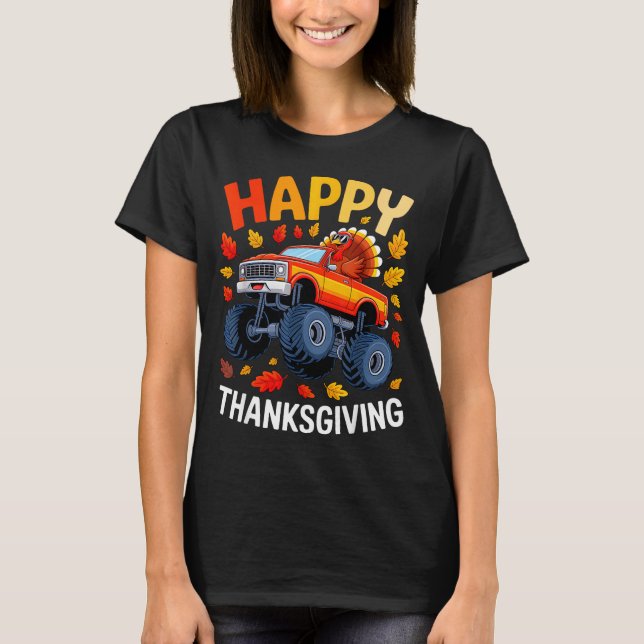 Camiseta Funny Monster Truck Turkey Happy Thanksgiving For  (Frente)