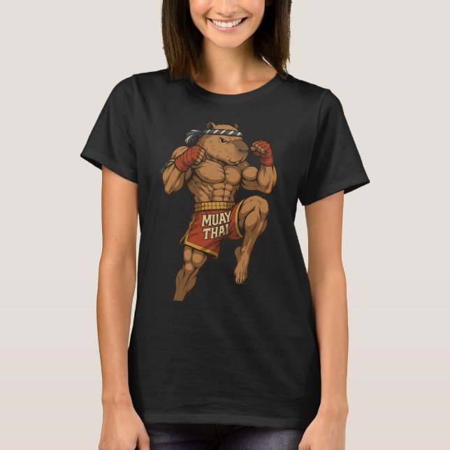 Camiseta Funny Muay Thai Capybara Thai Boxando Artes Marcia (Frente)