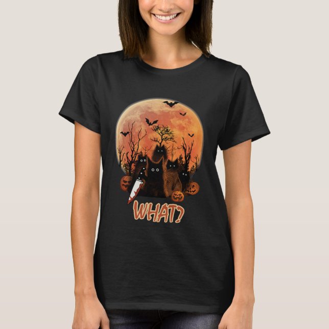 Camiseta Funny Murderous Black Cat with Knife Halloween Cos (Frente)