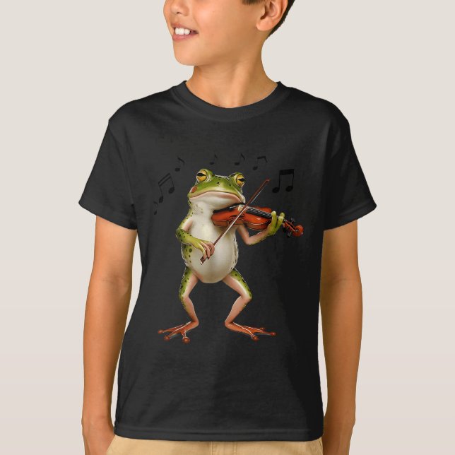 Camiseta Funny Musician Violinist Cute Frog Playing Violin  (Frente)