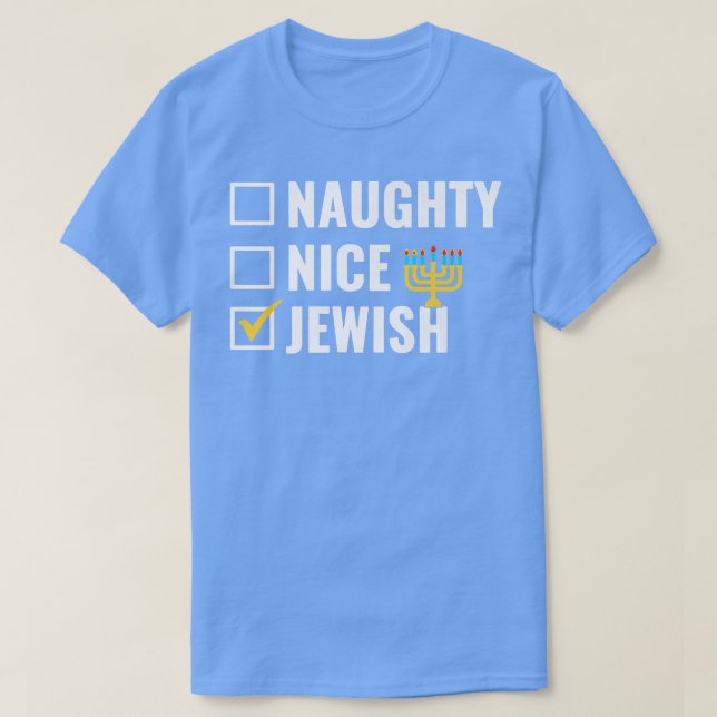 Camiseta Funny Naughty Nice Jewish Happy Hanukkah Matching  (Frente do Design)
