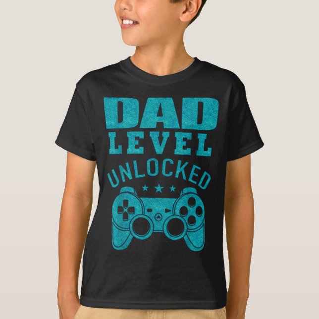 Camiseta Funny New Dad Shirt Dad Level Unlocked Day Tee Shi (Frente)