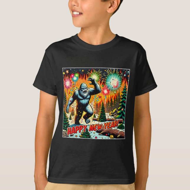 Camiseta Funny New Years Eve 2024 Bigfoot And Fireworks Hum (Frente)