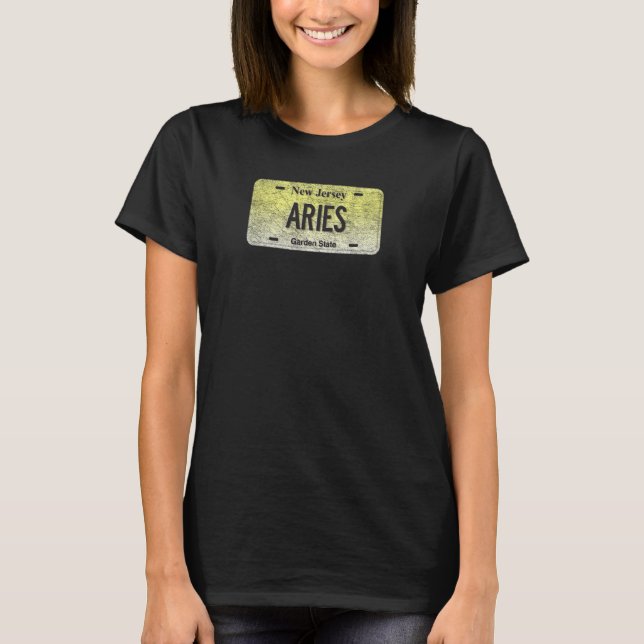Camiseta Funny Nj Licença Estatal Vanity Plate Aries (Frente)