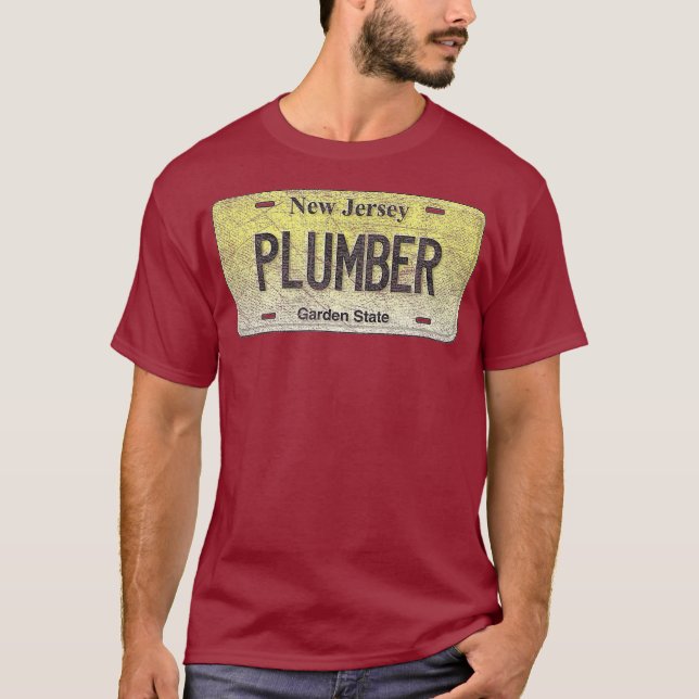 Camiseta Funny NJ State Vanity Licate Plate PLUMBER (Frente)