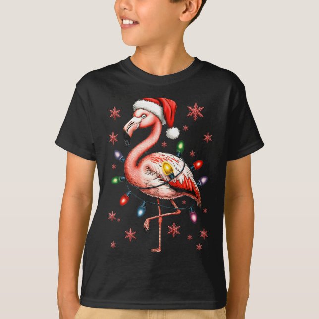 Camiseta Funny Nk Flamingo Christmas Tree Lights Xmas Snowf (Frente)