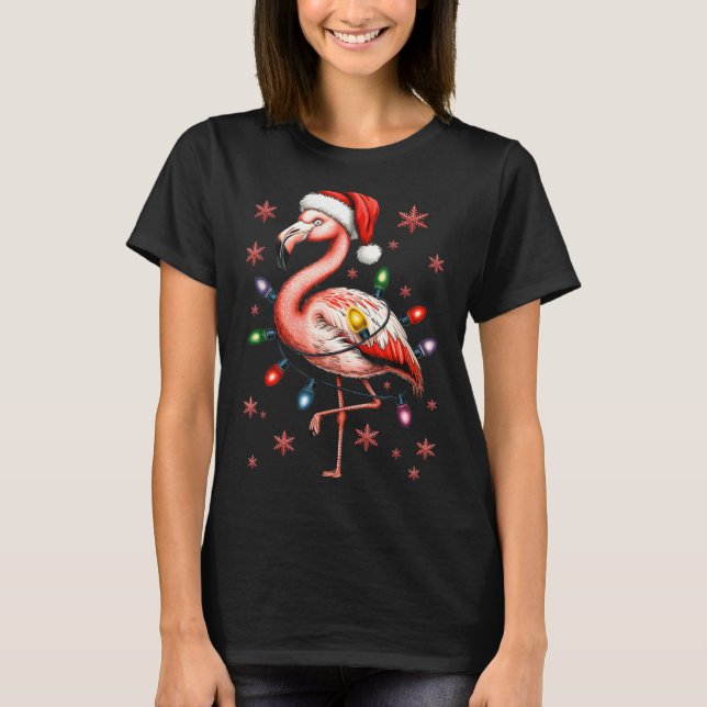Camiseta Funny Nk Flamingo Christmas Tree Lights Xmas Snowf (Frente)