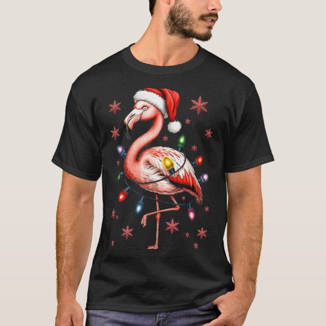 Camiseta Funny Nk Flamingo Christmas Tree Lights Xmas Snowf (Frente)