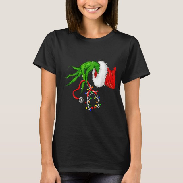 Camiseta Funny Nurse Christmas Stethoscope Nurses Xmas Ligh (Frente)