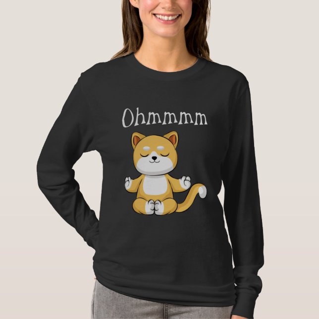 Camiseta Funny Ohmmm Yoga Cat Zen Meditation Relaxation Fit (Frente)