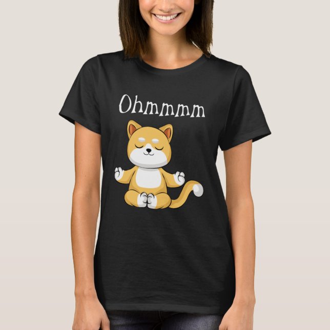 Camiseta Funny Ohmmm Yoga Cat Zen Meditation Relaxation Fit (Frente)