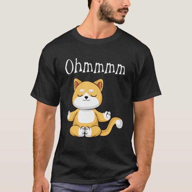 Camiseta Funny Ohmmm Yoga Cat Zen Meditation Relaxation Fit (Frente)