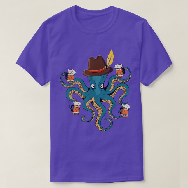 Camiseta Funny Oktoberfest Octopus with Beer German Hat  Ok (Frente do Design)