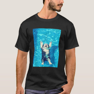 Camiseta Funny Old English Sheepdog In Pool Water Swim Cute
