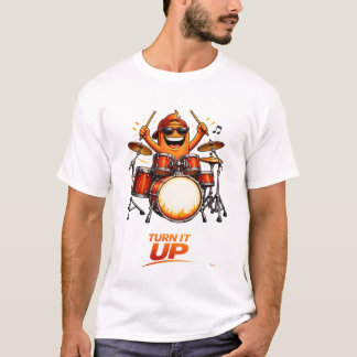 Camiseta Funny Orange Drummer Character Music Illustration