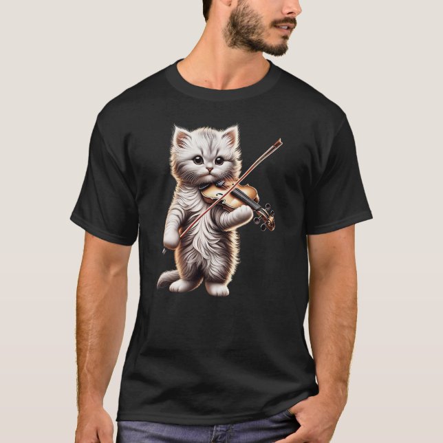 Camiseta Funny Orchestra Musician Violinist Cute Cat Playin (Frente)