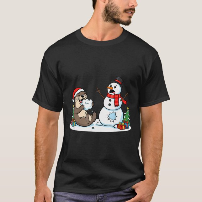 Camiseta Funny Otter Snowman Christmas Tree Xmas Womens Men (Frente)