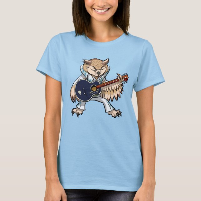 Camiseta Funny Owl Rock And Roll Singer & Guitarist Cartoon (Frente)