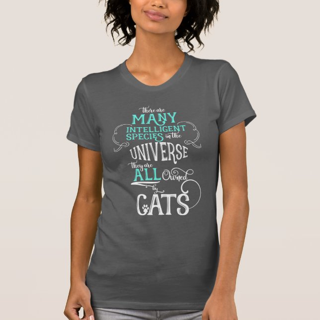 Camiseta Funny Ownership by Cats Cat Lover Aqua and White D (Frente)