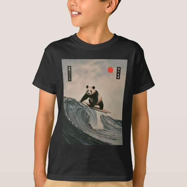 Camiseta Funny Panda Surfing Saying Japanese Wave Meme Humo (Frente)