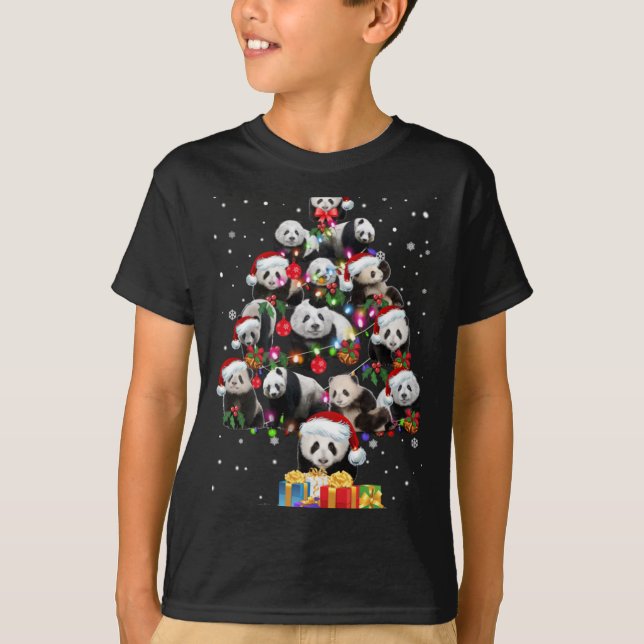Camiseta Funny Pandas Santa Hat Christmas Tree Ornament T S (Frente)