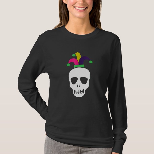 Camiseta Funny Parade Costume Mardi Gras Skull Jester Mask (Frente)