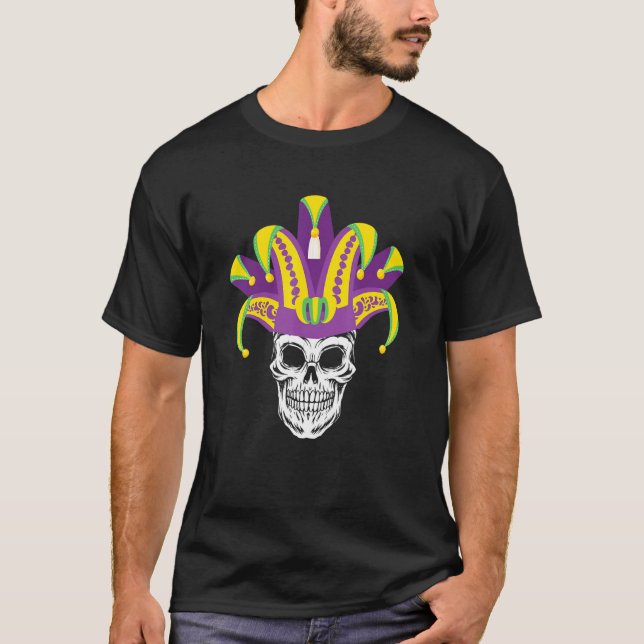 Camiseta Funny Parade Costume Mardi Gras Skull Jester Mask (Frente)
