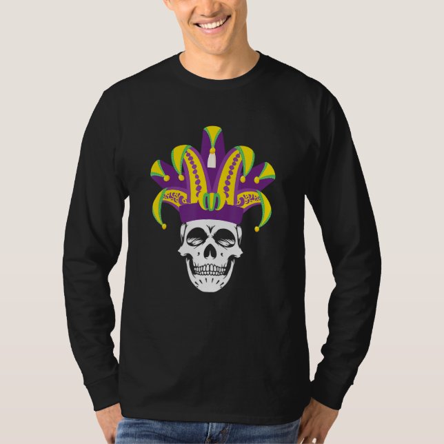 Camiseta Funny Parade Costume Mardi Gras Skull Jester Mask (Frente)