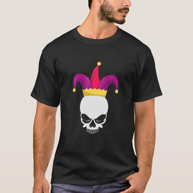 Camiseta Funny Parade Costume Mardi Gras Skull Jester Mask (Frente)