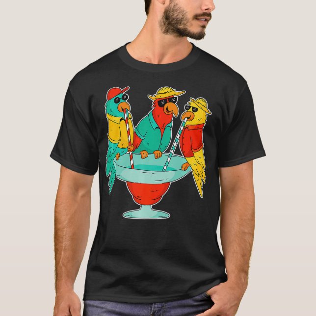 Camiseta Funny Parrots Bebendo Birds Hawaii Tropical (Frente)