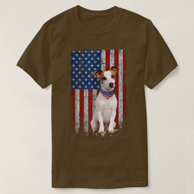 Camiseta Funny Patriotic Jack Russell Terrier American Flag (Frente do Design)