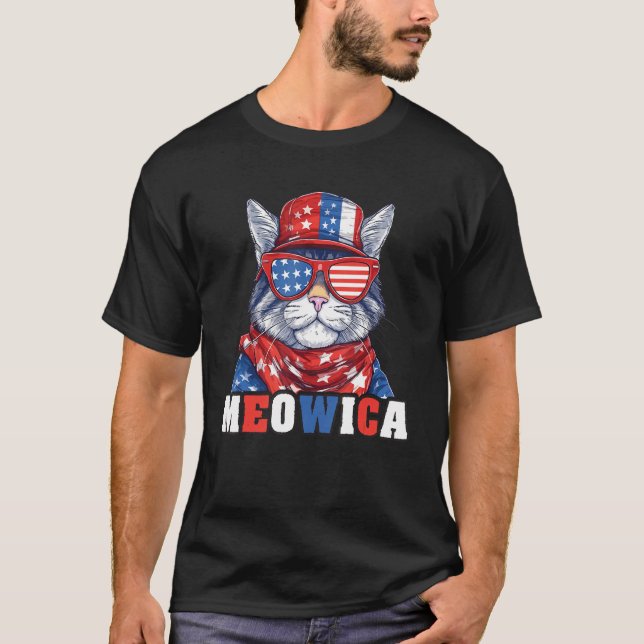 Camiseta Funny Patriotic Kitty cat 4th of July Meowica Cat (Frente)