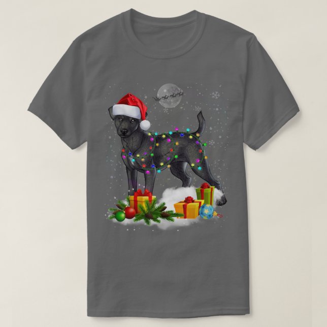 Camiseta Funny Patterdale Terrier Cachorro Luzes de Natal S (Frente do Design)