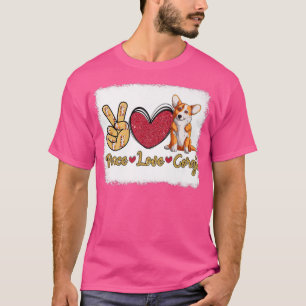 Camiseta Funny Peace Love Corgi Dog Lover Owner Bleached Mã