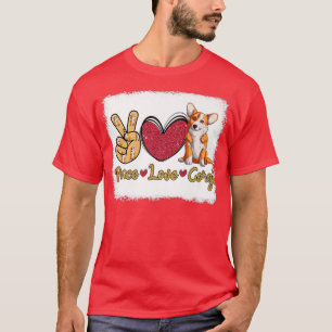 Camiseta Funny Peace Love Corgi Dog Lover Owner Bleached Mã