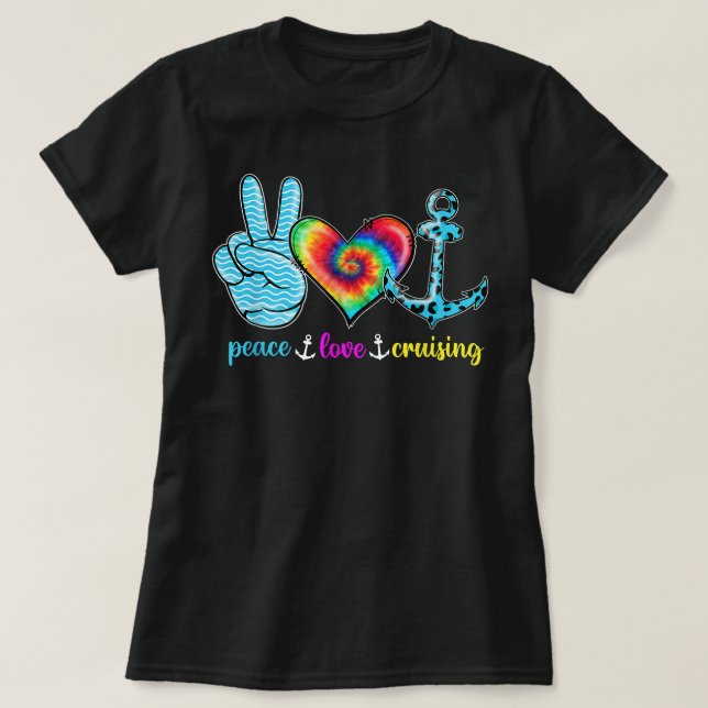 Camiseta Funny Peace Love Cruising Sailing Cruise Tropical  (Frente do Design)