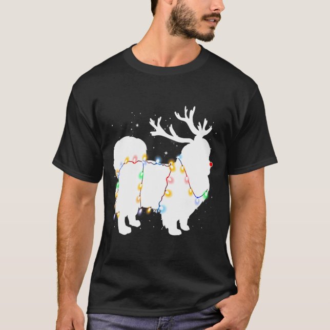 Camiseta Funny Pekingese Dog Tree Christmas Lights Xmas Paj (Frente)