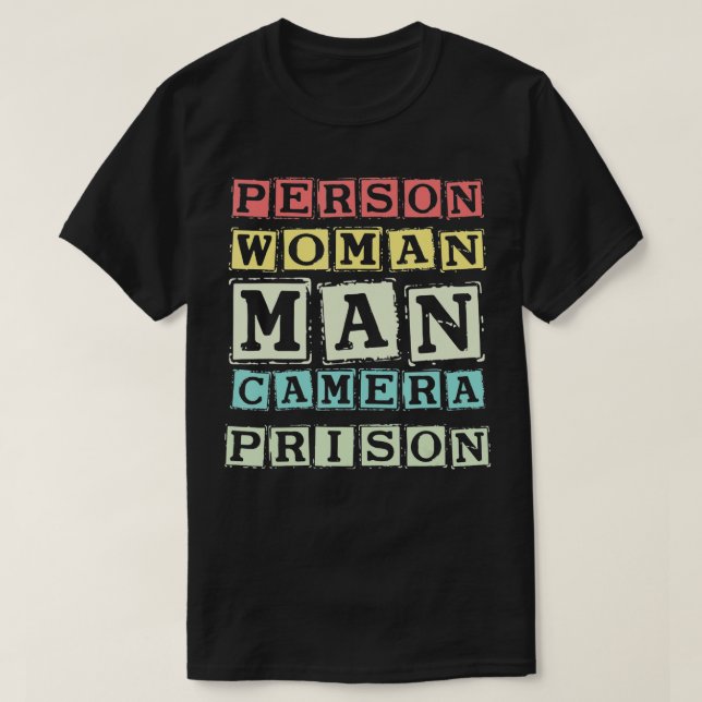 Camiseta Funny Person, Woman, Man, Camera, Prison  (Frente do Design)