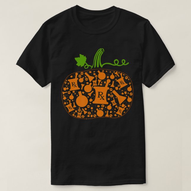 Camiseta Funny Pharmacy Tech Pumpkin Halloween (Frente do Design)