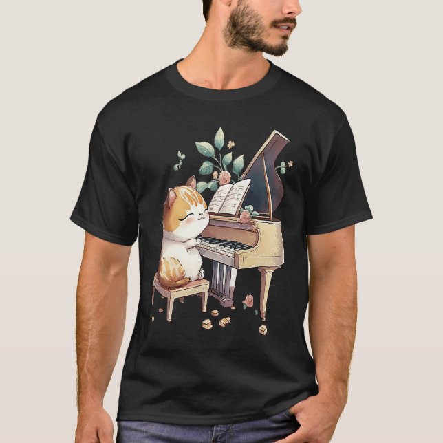 Camiseta Funny Piano Music Cat Men Women Kids Cat Piano Lov (Frente)