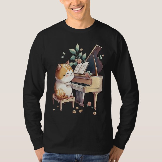 Camiseta Funny Piano Music Cat Men Women Kids Cat Piano Lov (Frente)